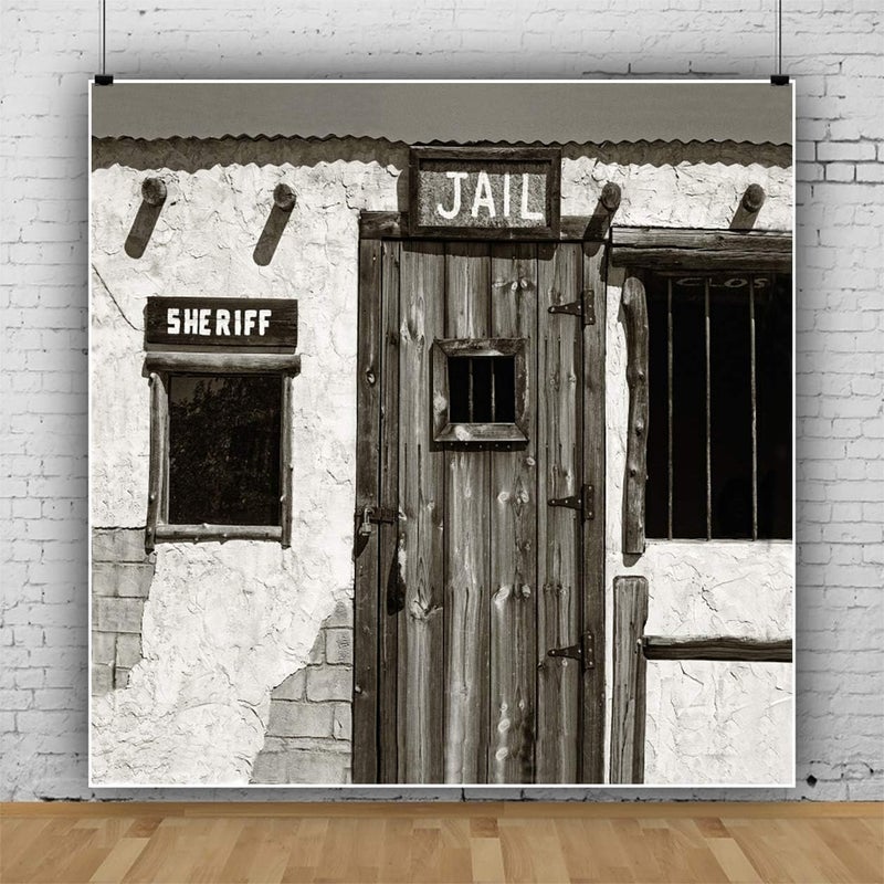 AOFOTO 6x6ft Gloomy Sheriff Window Jail Backdrop for Photography Old West Town Jail Wooden Door Drak Sheriff's Office Background Western Themed Halloween Party Photo Studio Props Vinyl - Image 4